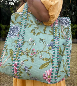 Noori Tote bag Pink Floral Pink & Blue with zip