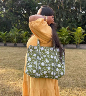 Noori Tote bag Floral Olive Green zip