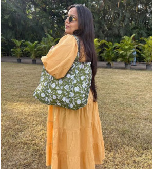  Noori Tote bag Floral Olive Green zip