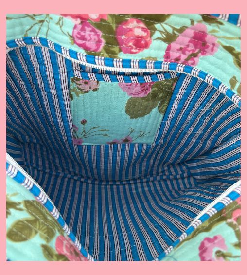 Noori Tote bag Floral Pink and Sea Green with zip