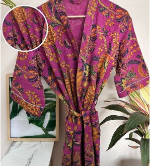 Ranisa Waffle cotton bathrobe purple floral