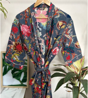 Ranisa Waffle cotton bathrobe grey mix