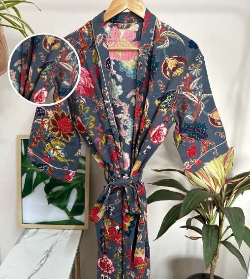 Ranisa Waffle cotton bathrobe grey mix