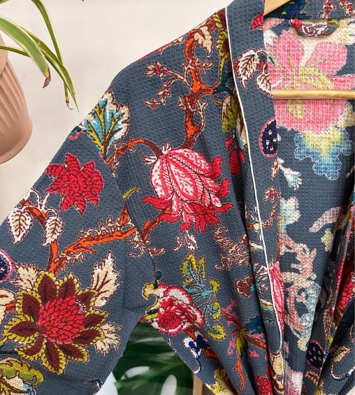 Ranisa Waffle cotton bathrobe grey mix