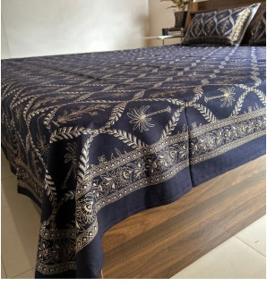 Dabbu-print bedsheet blue