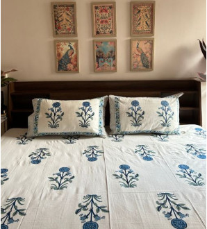 Aksh Bedsheet Blue Mughal