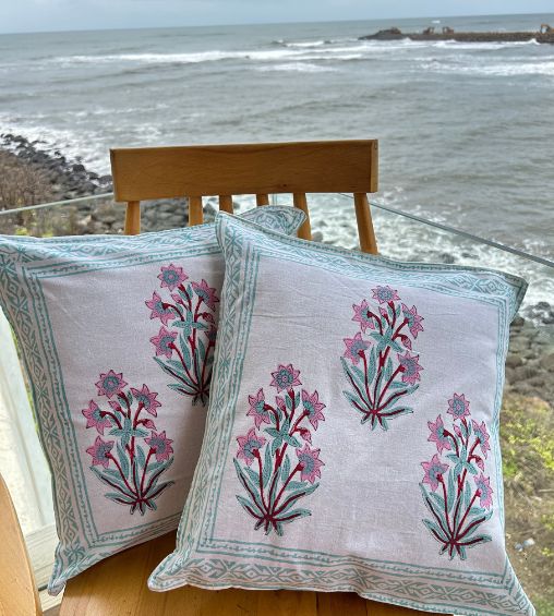 Cushion cover Handblock Floral