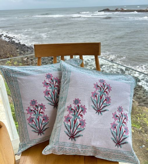 Cushion cover Handblock Floral