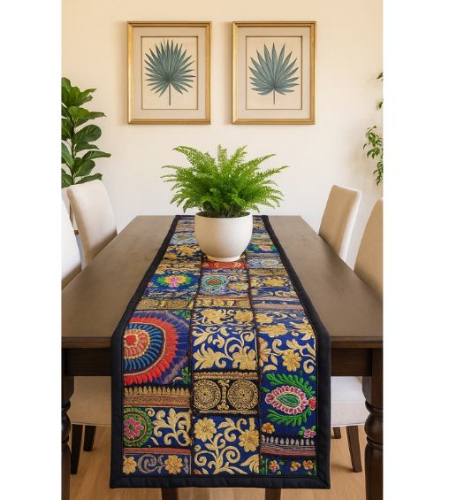 Abhushan Embroidered Patchwork Runner Black