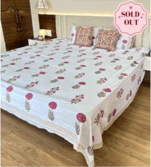 Saumya Hand block Percale Bedsheet Red Floral