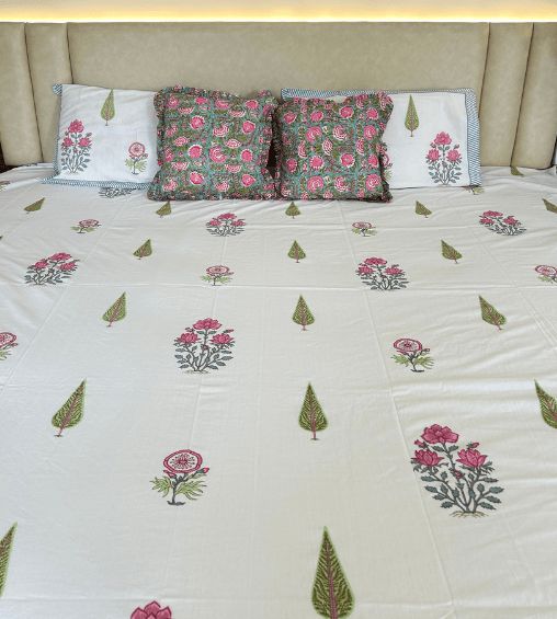 Rajvastra premium percale cotton bedsheet green tree
