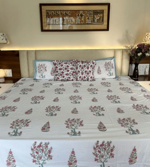Rajvastra premium percale cotton bedsheet green tree