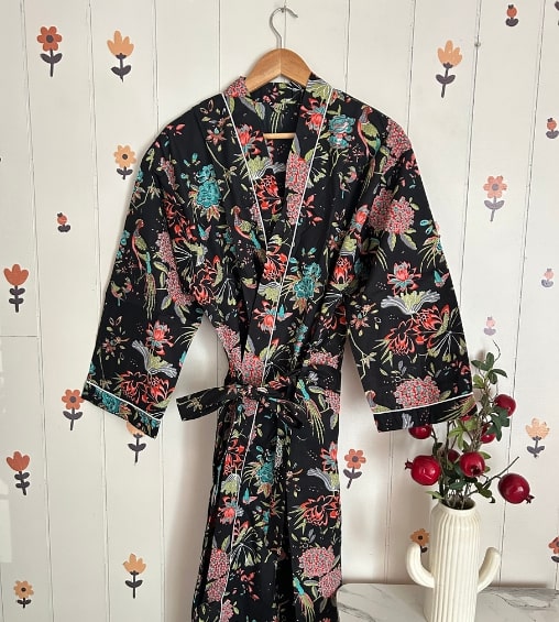 Rangeeli Cotton Robe Floral Black 