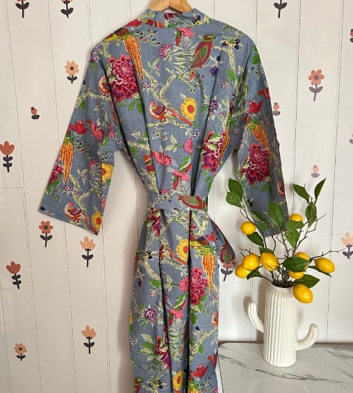 Rangeeli Cotton Robe Grey Floral Print