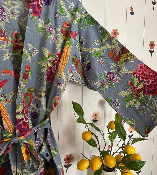 Rangeeli Cotton Robe Grey Floral Print
