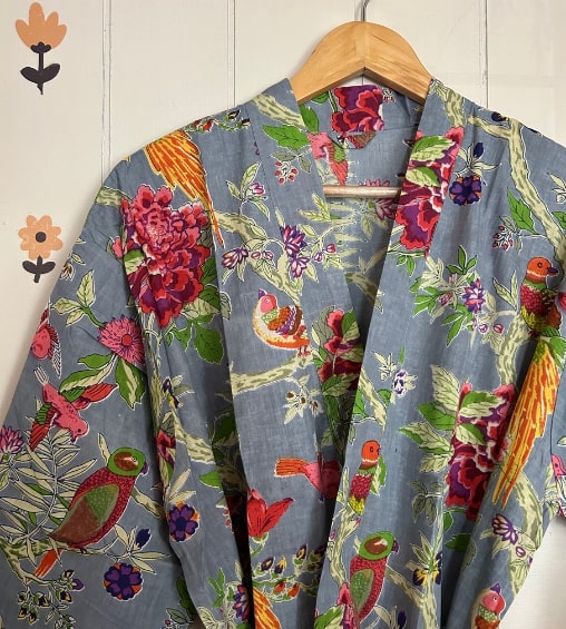 Rangeeli Cotton Robe Grey Floral Print