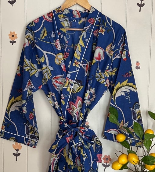 Rangeeli Cotton Blue Floral Kimono 