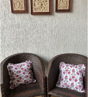 Ruffle charm cushion cover handblock printed white floral