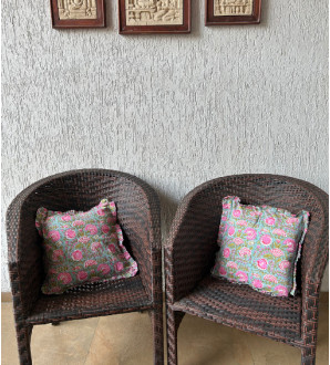 Ruffle charm cushion cover handblock printed green